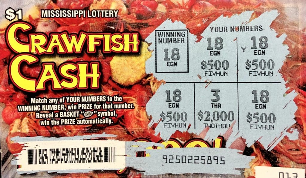 A Mobile, Ala., player won $2,000 on a Crawfish Cash scratch-off game purchased at Keith’s Superstore on Hwy. 63, Moss Point.