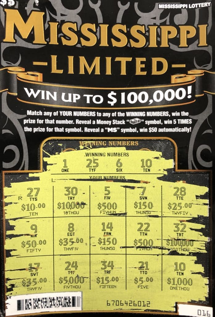 A Moss Point player won $1,000 on a Mississippi Limited scratch-off game purchased at Cheap Butts on Hwy. 613, Moss Point.