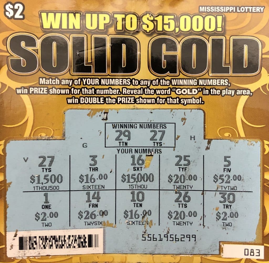 A New Augusta man won $1,500 on a Solid Gold scratch-off game purchased at Tater’s Exxon on Hwy. 98, New Augusta.