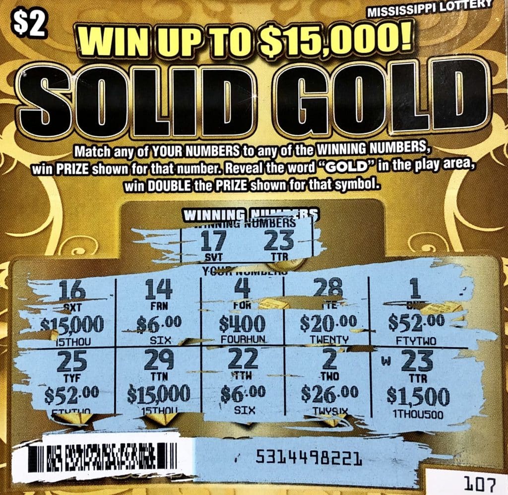 An Ocean Springs man won $1,500 on a Solid Gold scratch-off game purchased from the Circle K on Tucker Rd., Ocean Springs.