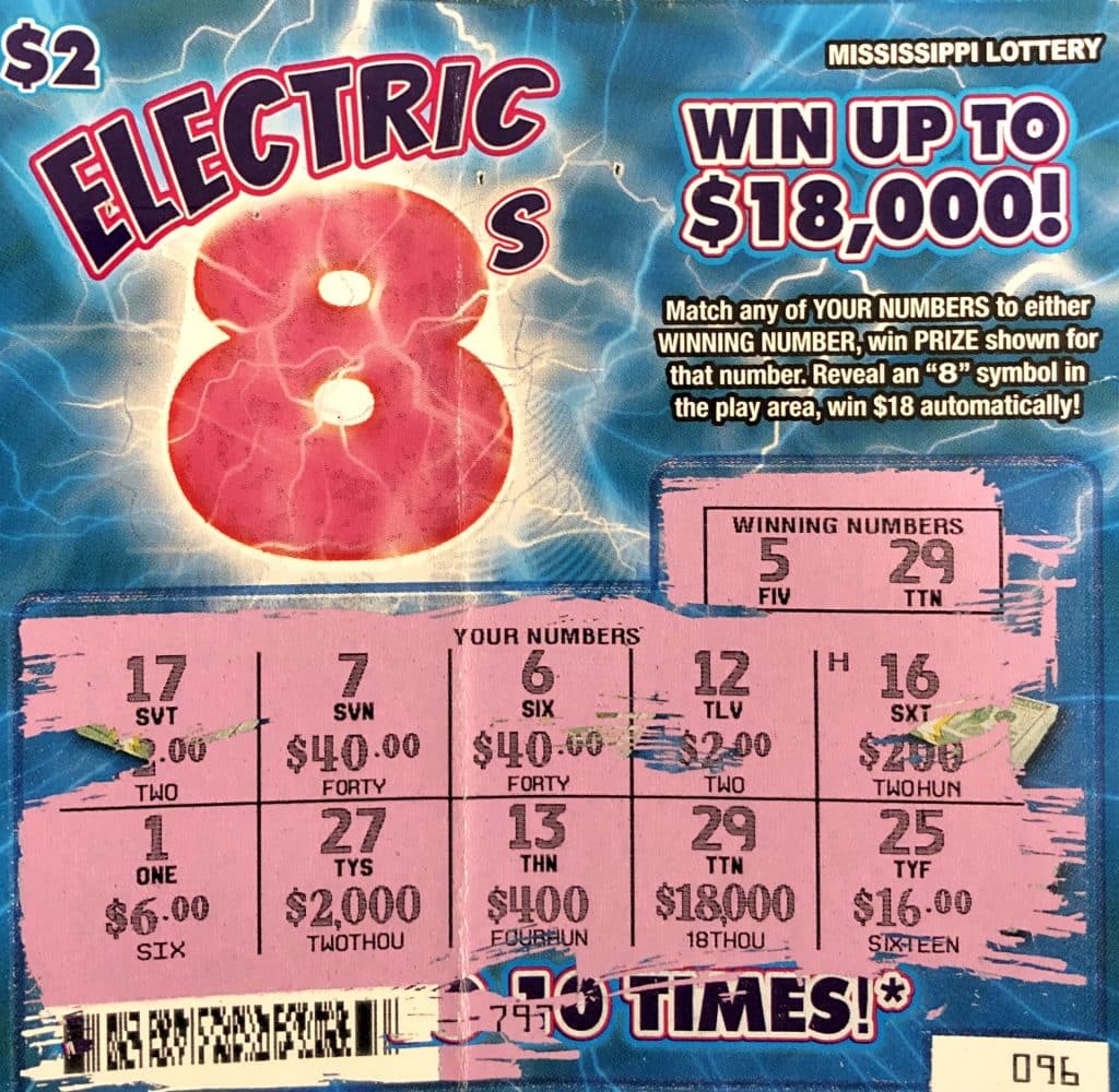 A Pass Christian woman won $18,000 on an Electric 8s scratch-off game purchased at Jackie’s Grocery on Hwy. 53, Saucier.