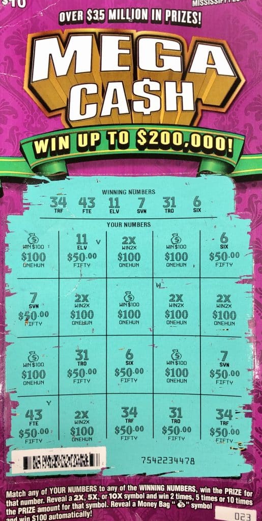 A Purvis woman won $2,000 on a Mega Ca$h scratch-off game purchased from Chappell Hill Grocery Co. on Chappell Road in Petal.