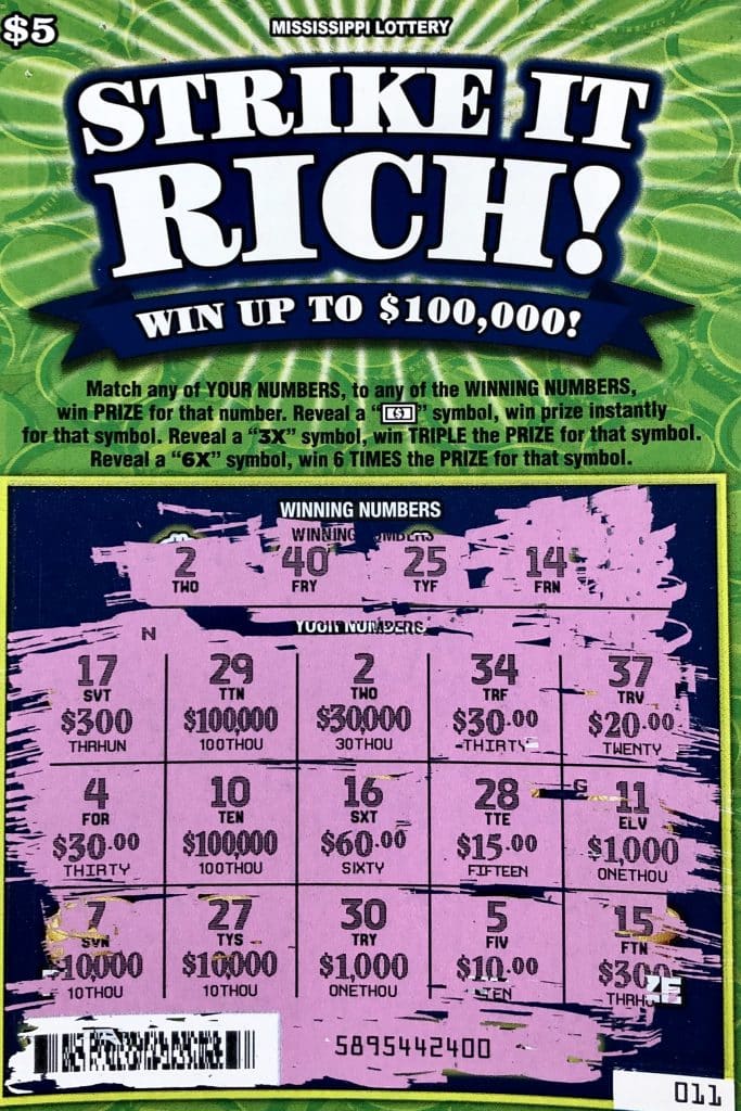 A Pontotoc County man won $30,000 on a Strike it Rich scratch-off game purchased from City Lake Grocery LLC on HWY 9 S., Pontotoc.