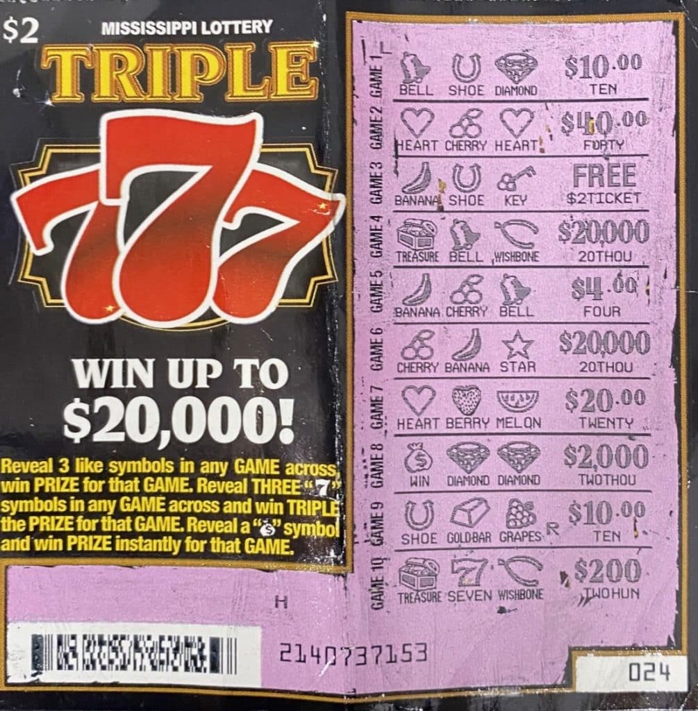 A Terry man won $2,000 from a Triple 7s scratch-off game purchased at Quick Trip on Green Gable Rd., Terry.