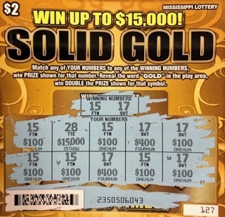 A Tupelo man won $1,500 on a Solid Gold scratch-off game purchased at Circle K on Hwy. 15 N., Pontotoc.