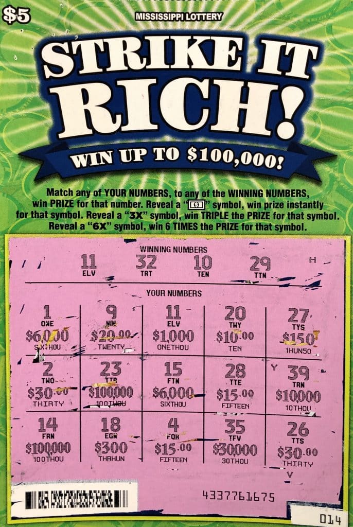 A Benton woman won $1,000 on a Strike it Rich scratch-off game purchased from J & R International XVI LLC on Highway 51, Ridgeland.