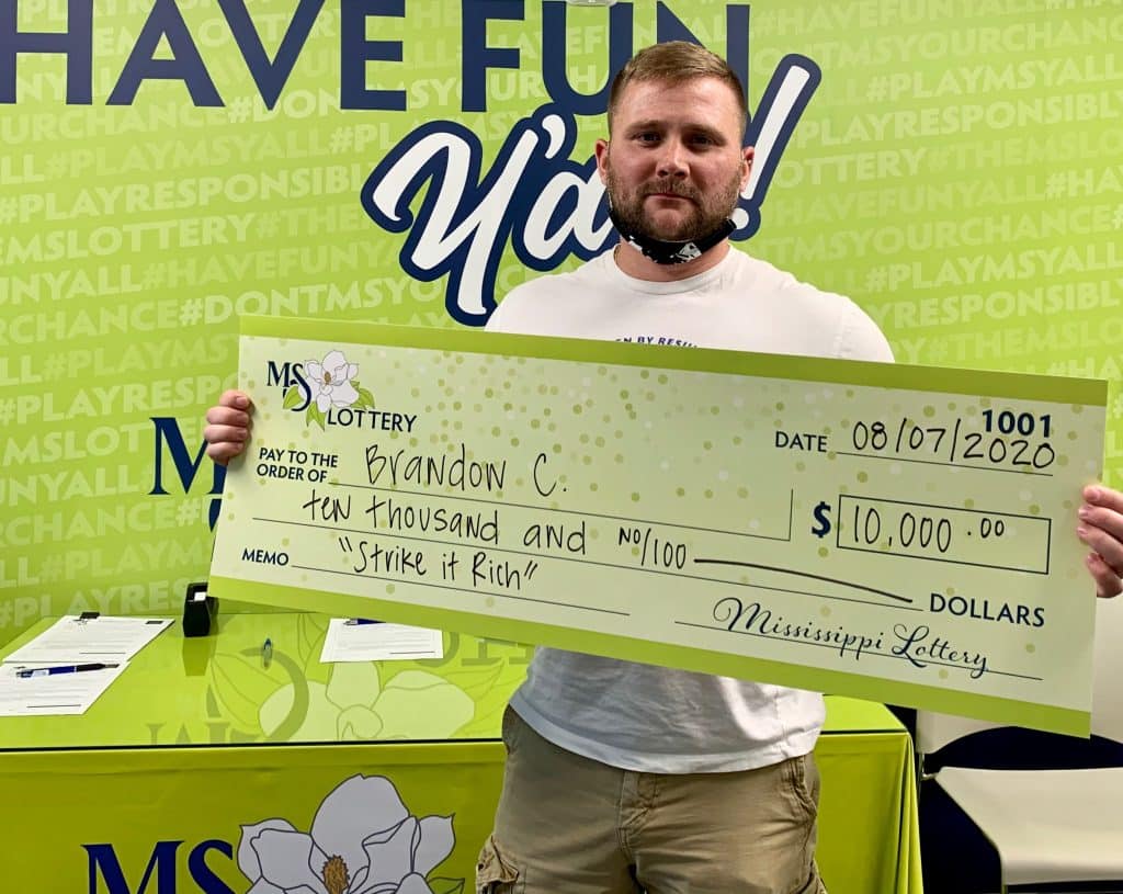 Brandon C. of Pontotoc won $10,000 on a Strike it Rich scratch-off game purchased from Sun Express INC on S. Gloster St., Tupelo.