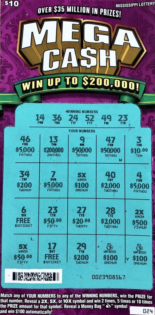 An Edwards man won $2,000 on a Mega Ca$h scratch-off game purchased from Byram Gas on S. Siwell Rd., Byram.