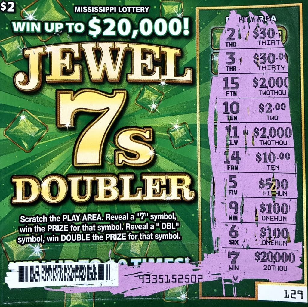 A Jackson player won $20,000 on a Jewel 7s Doubler scratch-off game purchased from Westhaven Shopette on Westhaven Blvd., Jackson.