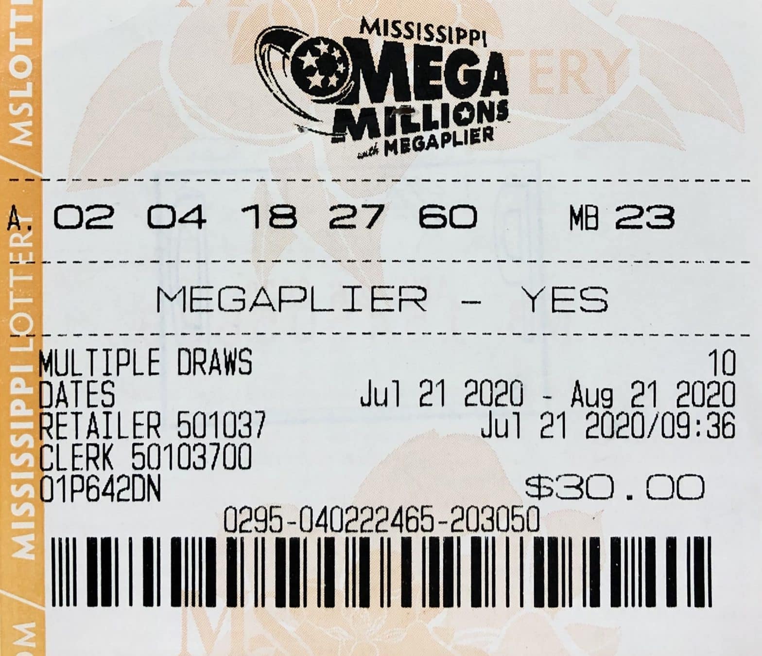 A Jackson woman won $804 on a Mega Millions ticket purchased at Sprint Mart on High St., Jackson.