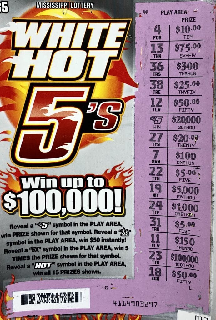 A Macon woman won $20,000 on a White Hot 5s scratch-off game purchased from Macon Junction on Jefferson St., Macon.