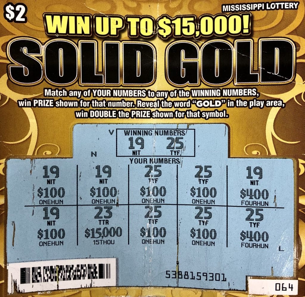 A Meridian man won $1,500 on a Solid Gold scratch-off game purchased from Cefco Convenience Store on HWY 45 By-Pass, Meridian.