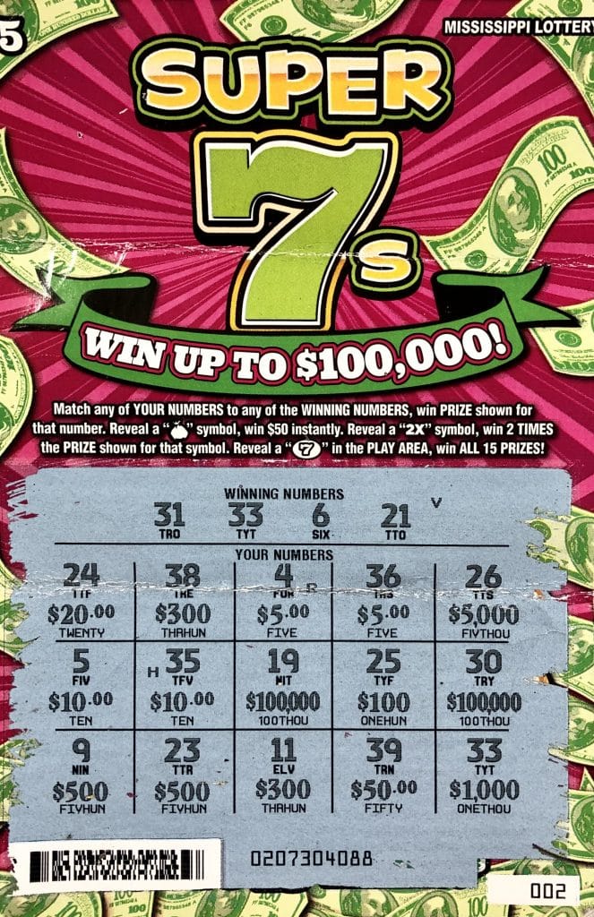 A Millport, Ala., woman won $1,000 on a Super 7s scratch-off game purchased from Sprint Mart #4107 on Lehmberg Rd., Columbus.