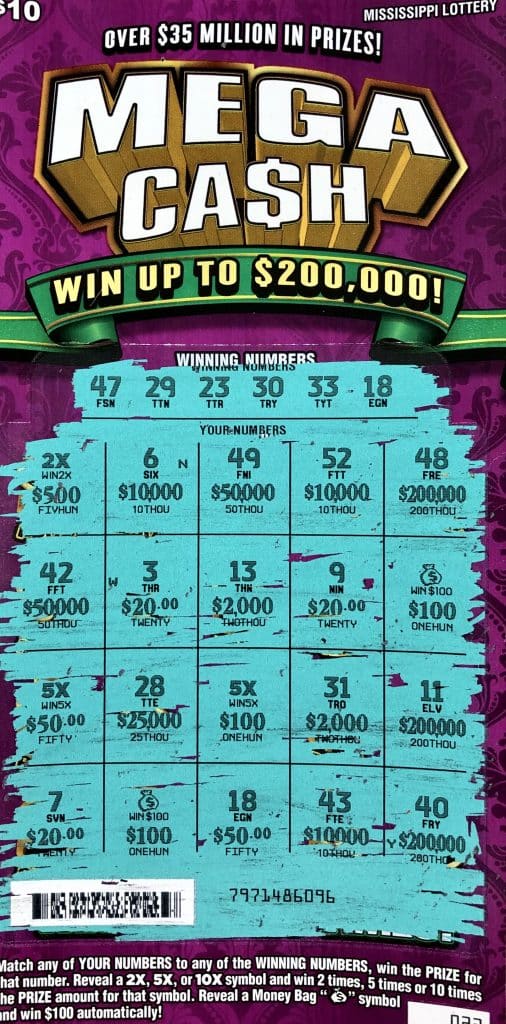 A New Albany player won $2,000 on a Mega Ca$h scratch-off game purchased from Tobacco Superstore #38 on W. Bankhead, New Albany.