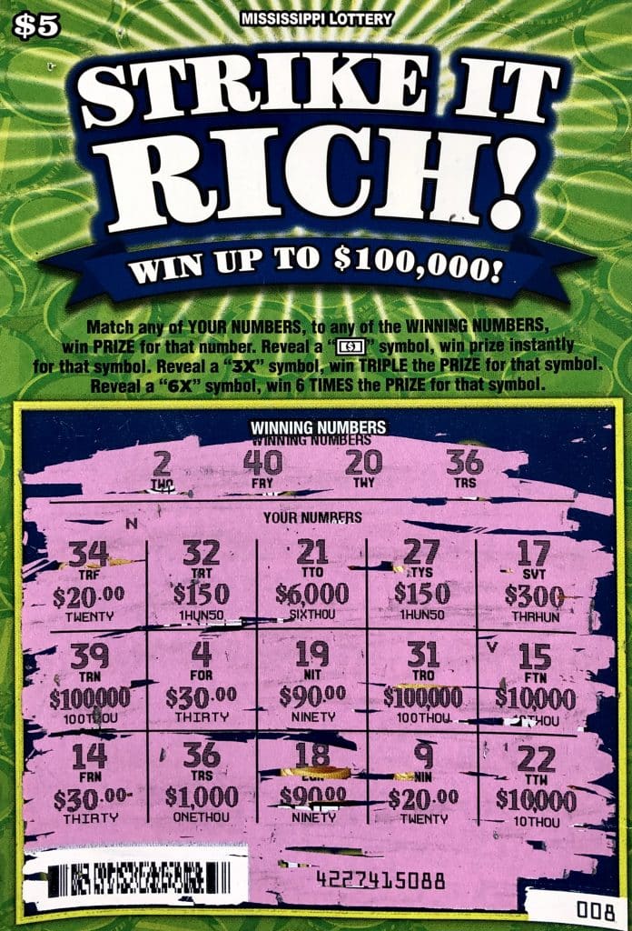 An Oktibbeha woman won $1,000 on a Strike It Rich scratch-off game purchased at Happy Mart 1 on Hwy. 12 W., Sturgis.