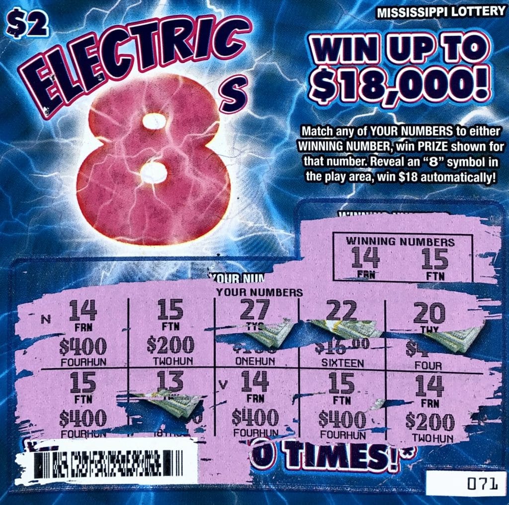 A Pass Christian player won $2,000 on an Electric 8s scratch-off game purchased from Mano N Casino Food Mart on Oak St., Biloxi.