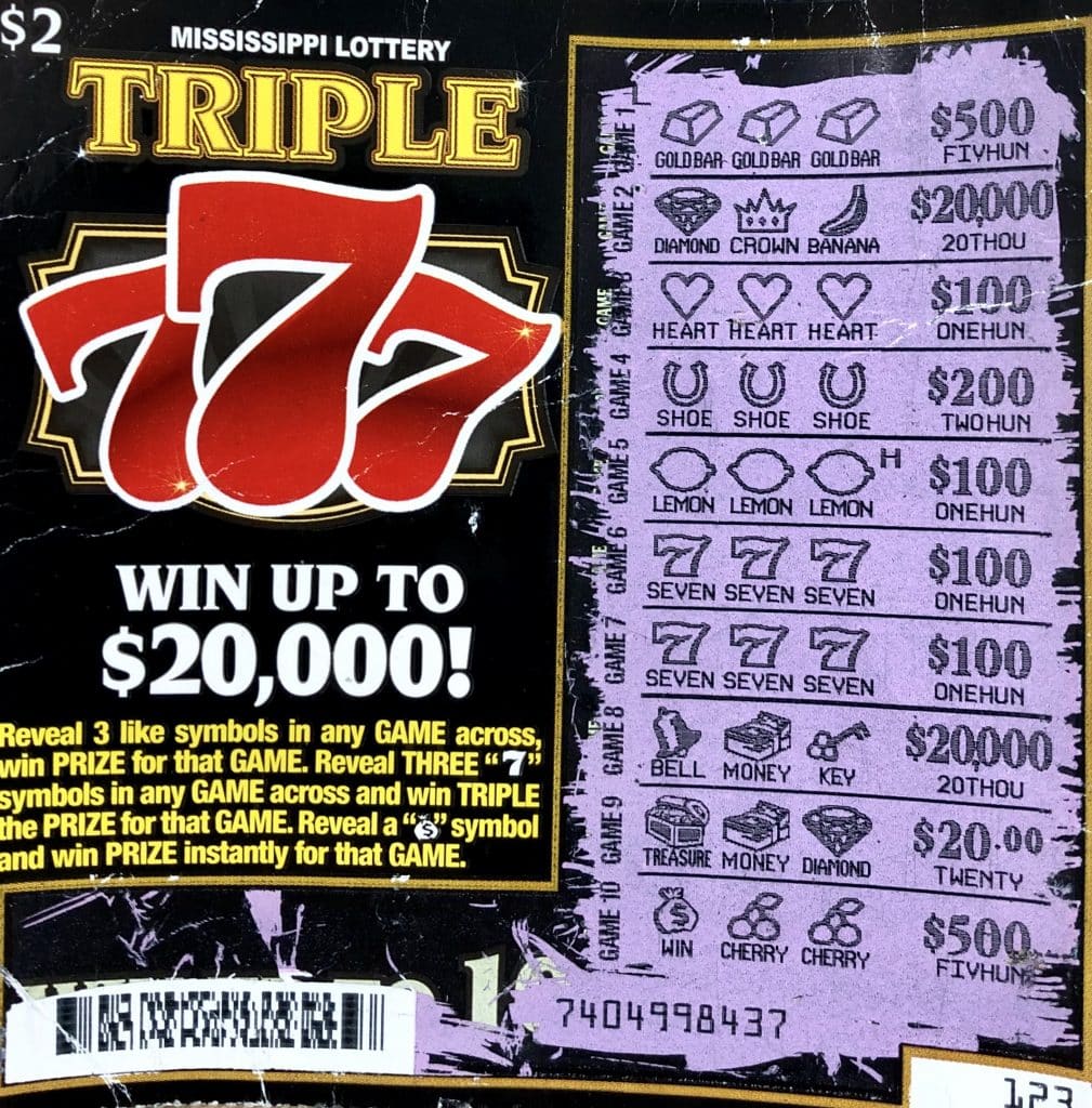 A Pontotoc player won $2,000 on a Triple 7s scratch-off game purchased from Pik N Go LLC on W. Jackson St., Tupelo.