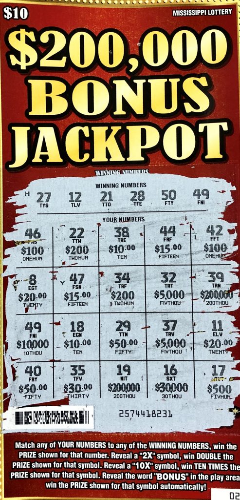 A Southaven woman won $10,000 on a $200,000 Bonus Jackpot scratch-off game purchased from Get Go on Highway 51 N., Southaven.