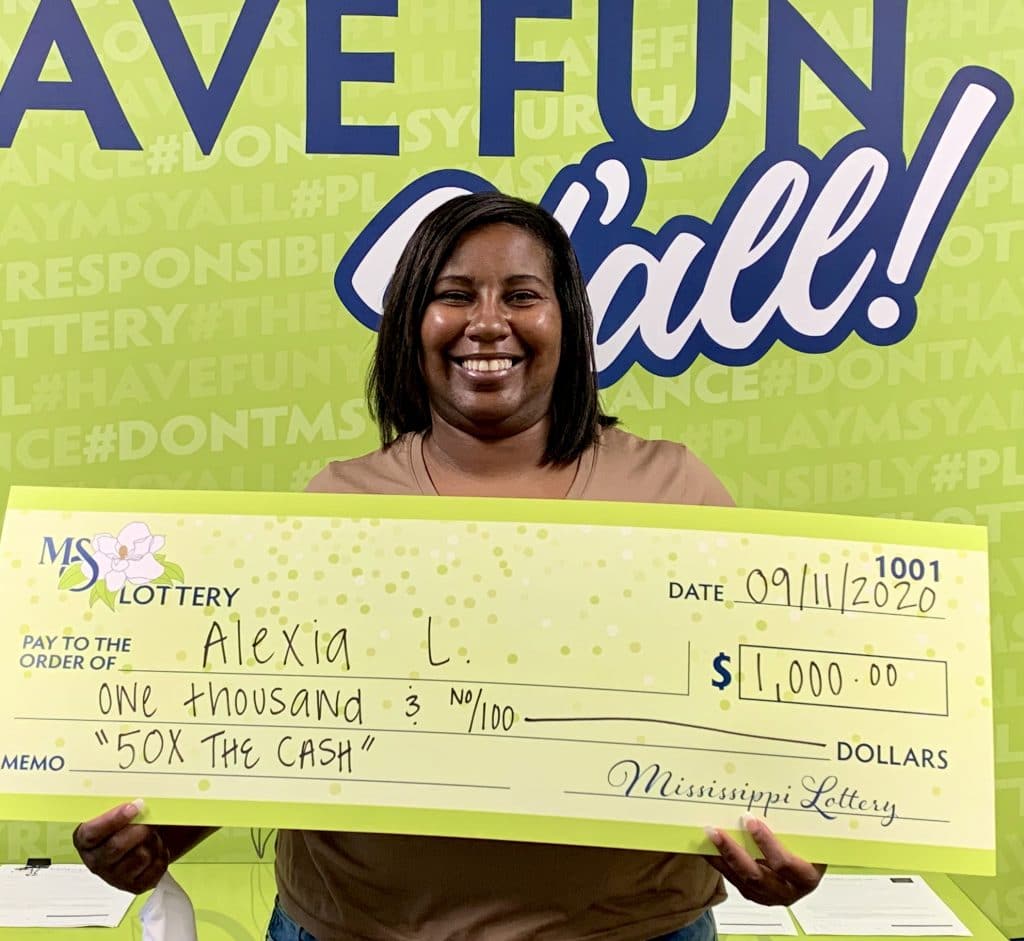 Alexia L. of Pelahatchie won $1,000 on a 50X THE CASH scratch-off game purchased from Sprint Mart #111 on Government St., Brandon.