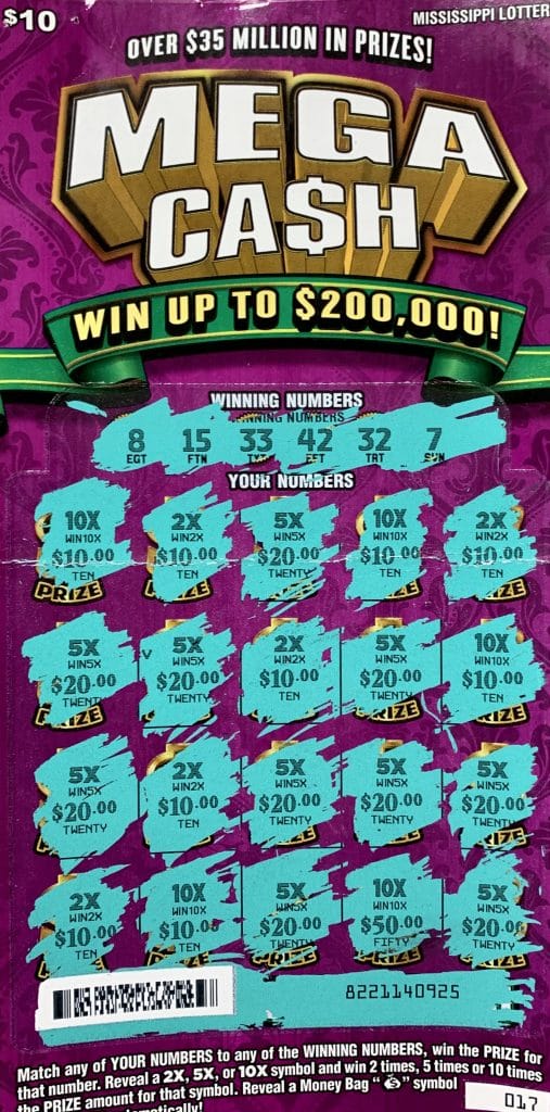 A Flowood player won $2,000 on a Mega Ca$h scratch-off game purchased from Tobacco Superstore #44 on West Main St., Tupelo.