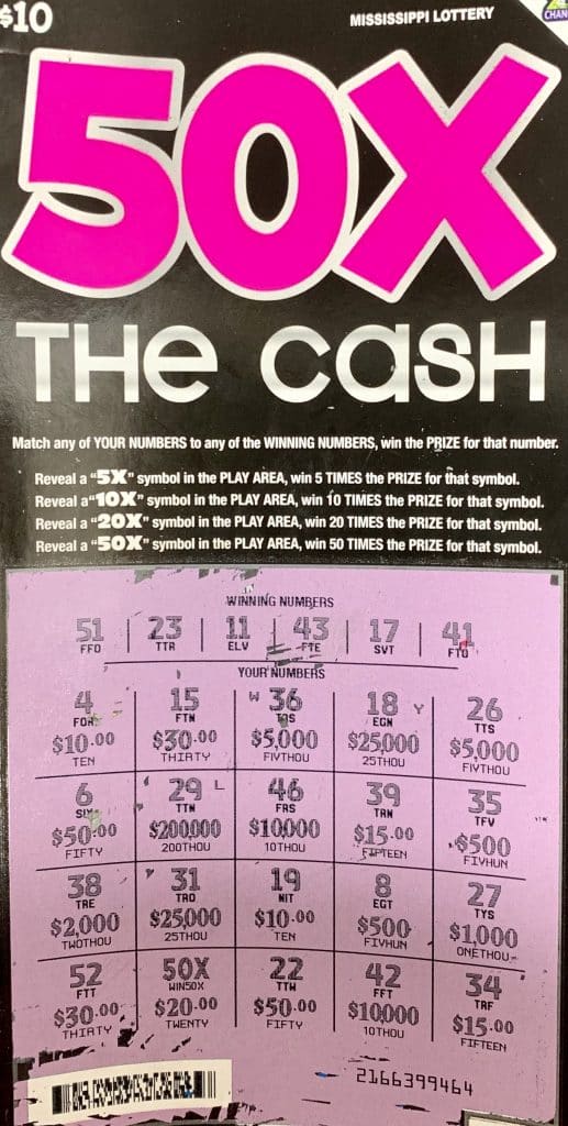 A Jackson woman won $1,000 on a 50x the Cash scratch-off game purchased at Sprint Mart on McDowell Rd., Jackson.