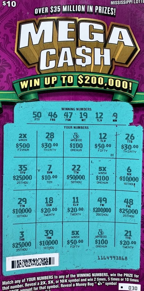 A Magnolia man won $2,000 on a Mega Ca$h scratch-off game purchased from SK Petroleum Inc. on HWY 44 NE., Summit.