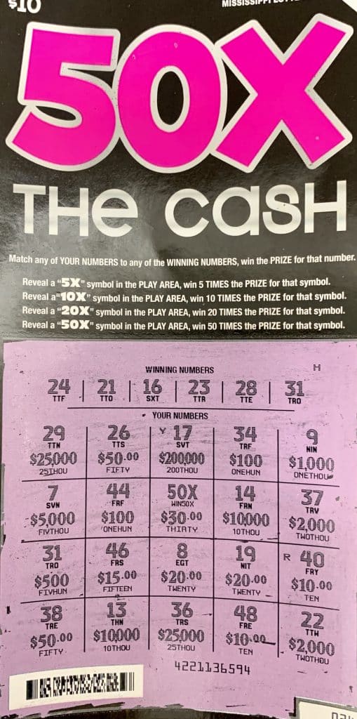 A Meridian man won $2,000 on a 50x the Cash scratch-off game purchased at Toomsuba Sunoco on Will Garrett, Toomsuba.