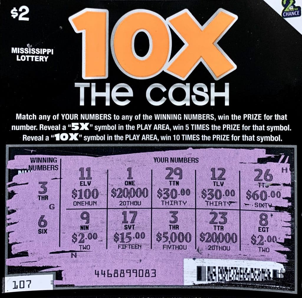 A Picayune woman won $5,000 on a 10k the Cash scratch-off game purchased at Chew Chew’s Smokin’ Depot on West Union Rd., Carriere.