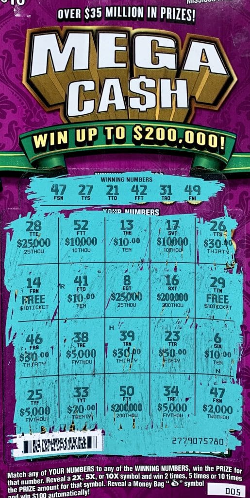 A Plantersville woman won $2,000 on a Mega Ca$h scratch-off game purchased at Sprint Mart on East Main St., Tupelo.