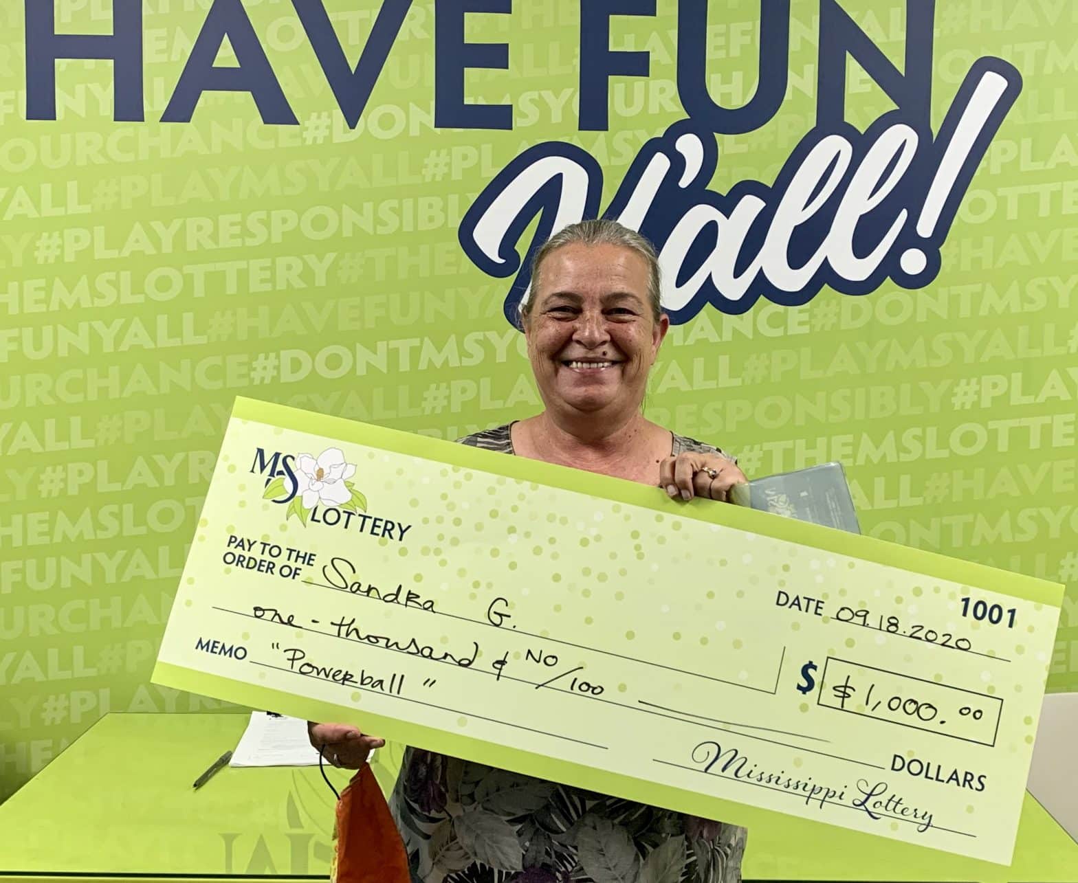 Sandra G. of Grenada won $1,000 on a Powerball ticket purchased at Sprint Mart on S. Commerce St., Grenada.