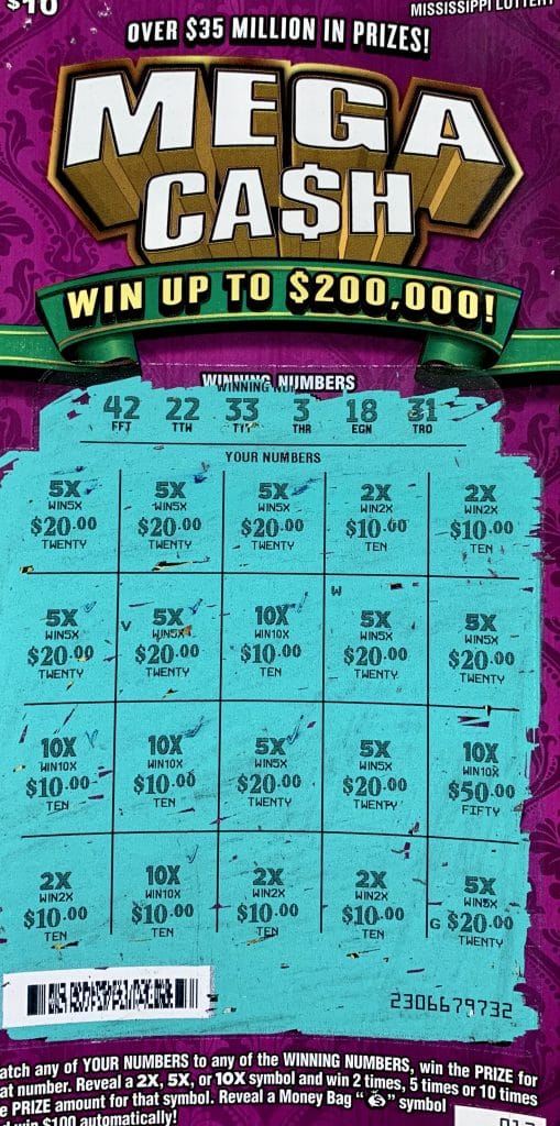 A Sardis man won $2,000 on a Mega Ca$h scratch-off game purchased at Tri-Lakes on E. Lee St., Sardis.