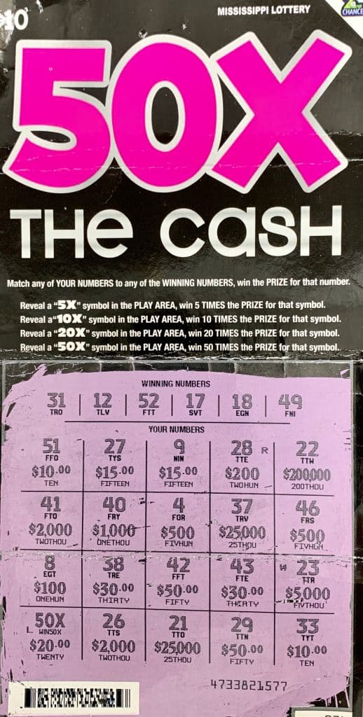 A Baldwyn man won $1,000 on a 50x the Cash scratch-off game purchased at Pratts Foodmart on Hwy. 370, Baldwyn.