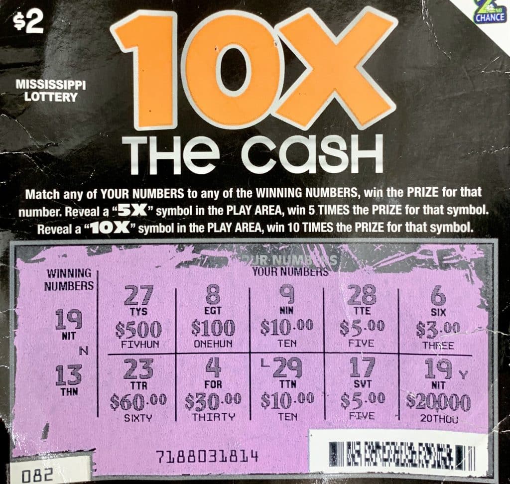 A Brandon man won $20,000 on a 10x the Cash scratch-off game purchased at M & K Food Mart on 1st St., Flora.