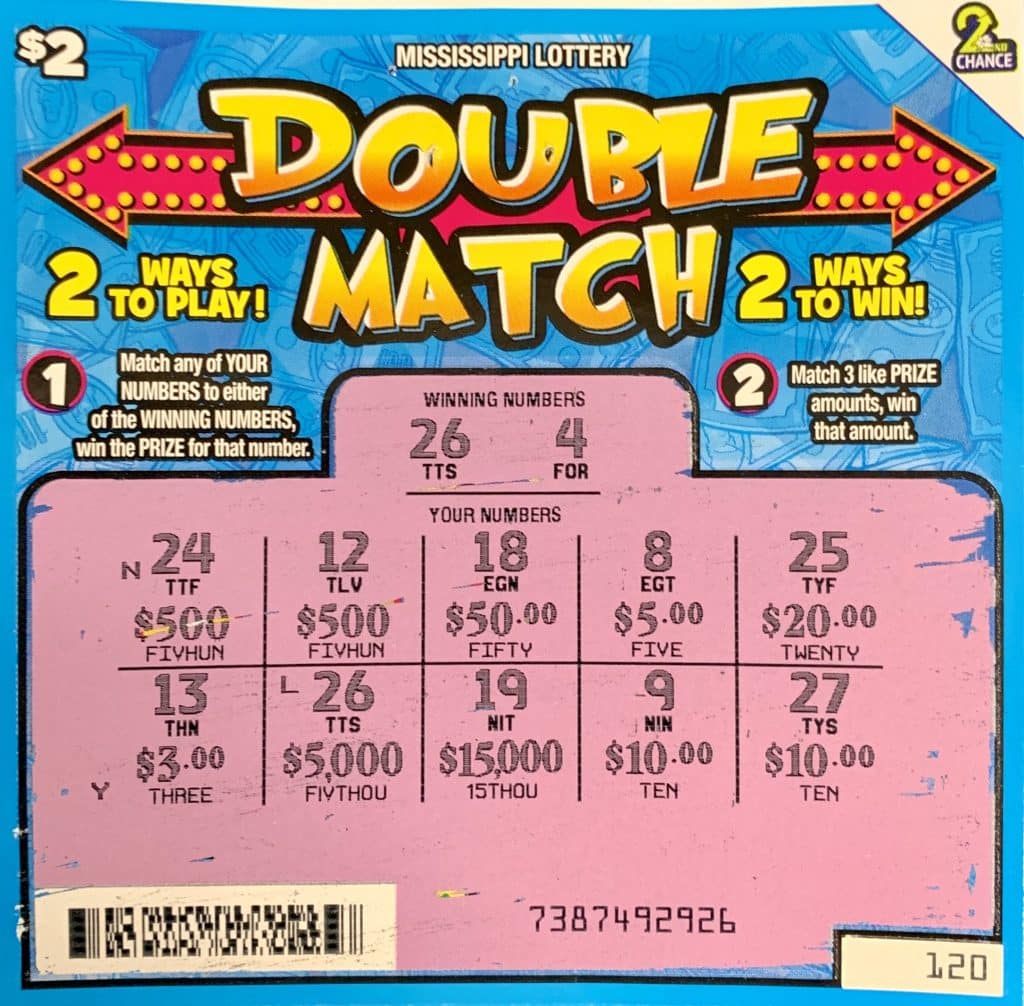 A Brandon man won $5,000 on a Double Match scratch-off game purchased at J&R International on Grants Ferry Rd., Brandon.