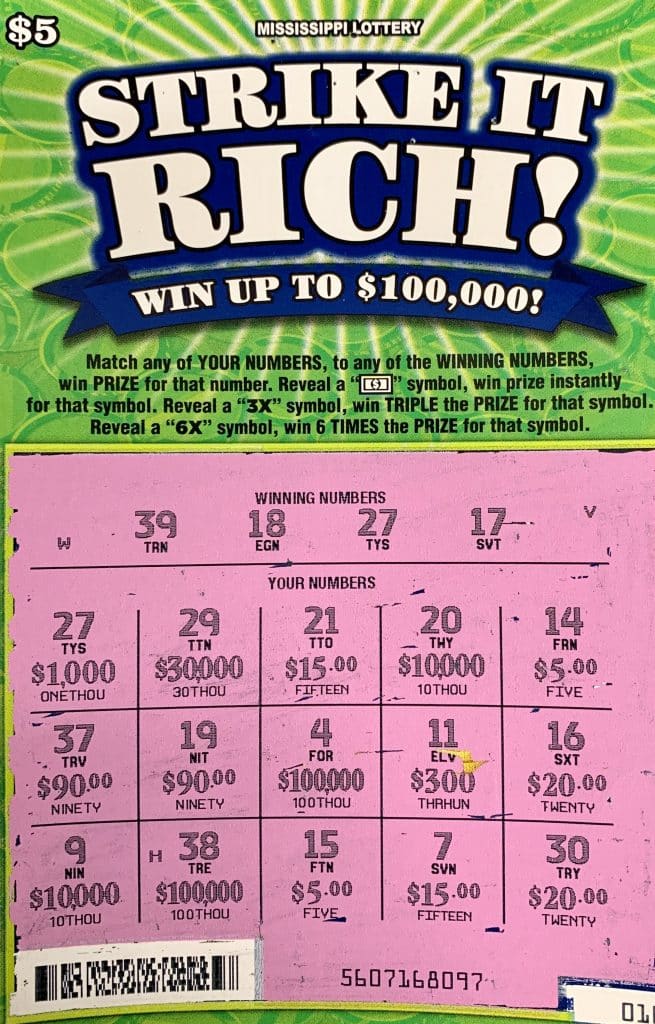 A Brandon woman won $1,000 on a Strike it Rich scratch-off game purchased from Polks Crossgates Discount Drugs Inc. on Star Rd., Brandon.