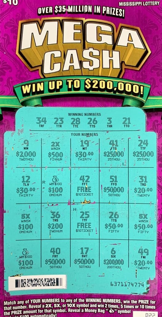 A Picayune woman won $2,000 on a Mega Ca$h scratch-off game purchased at McNeill General Store on Hwy. 11, Carriere.