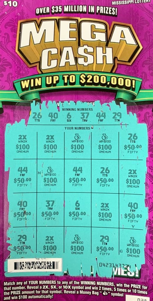 A Quitman man won $2,000 on a Mega Ca$h scratch-off game purchased at Alliance Travel Center on Hwy. 18, Pachuta.