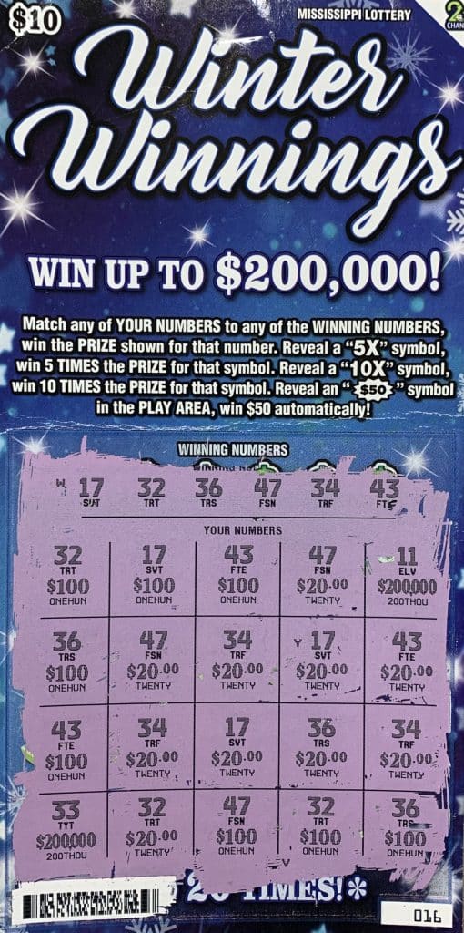 A Blue Mountain woman won $1,000 on a Winter Winnings scratch-off game purchased from Ripley One Stop on City Ave., Ripley.