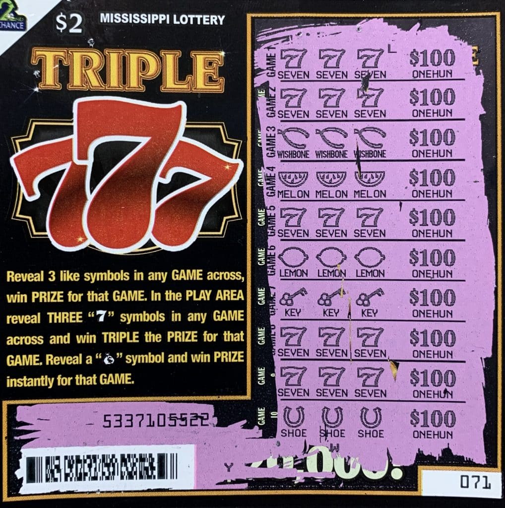 A Covington County man won $2,000 on a Triple 7s scratch-off game purchased from Keith's Superstore on HWY 49, Hattiesburg.