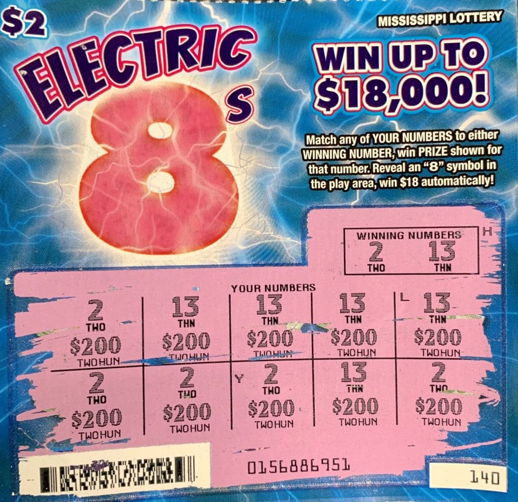 A Hattiesburg woman won $2,000 on an Electric 8s scratch-off game purchased from Ramco Minit Mart #33 on HWY 42 E., Petal.