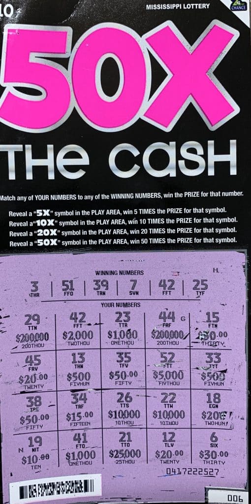 A Covington County woman won $2,000 on a 50X The Cash scratch-off game purchased from Keith's Superstore on US HWY 49, Seminary.