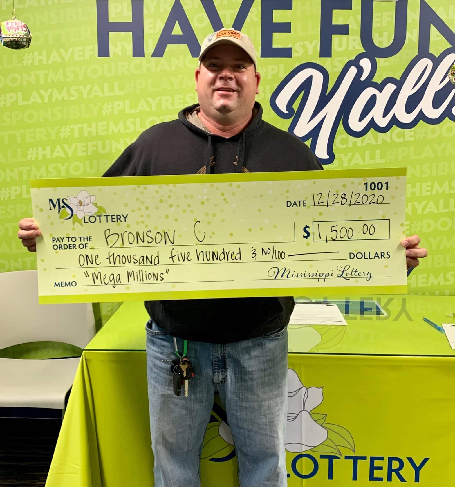 Bronson C. of Irvington, Ala., won $1,500 on a Mega Millions ticket purchased from Raceway on HWY 63, Moss Point.