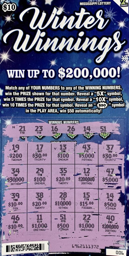 A Byram woman won $1,000 on a Winter Winnings scratch-off game purchased at Brando’s Tobacco and Beverage of Byram on Siwell Rd., Byram.