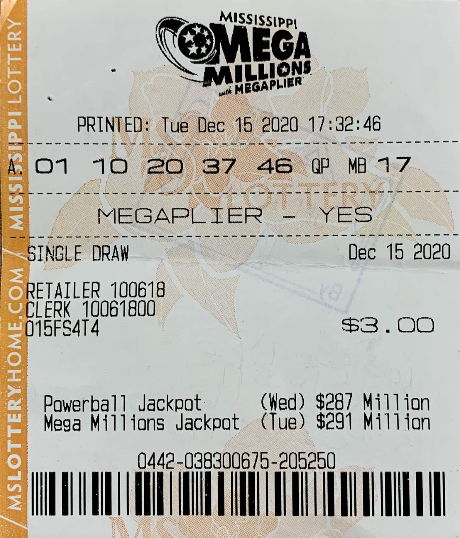 A Corinth player won $1,000 on a Mega Millions ticket purchased from Wholesale Tobacco & Beer on S. Cass St., Corinth.