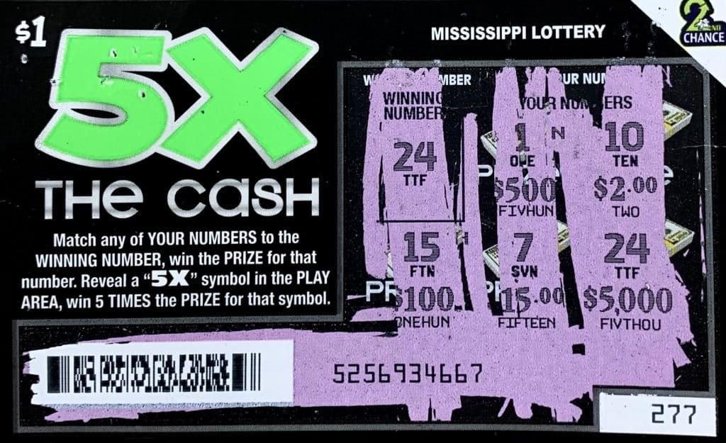 A Covington County woman won $5,000 on a 5X the Cash scratch-off game purchased from Fleetway 153 on HWY 49, Seminary.