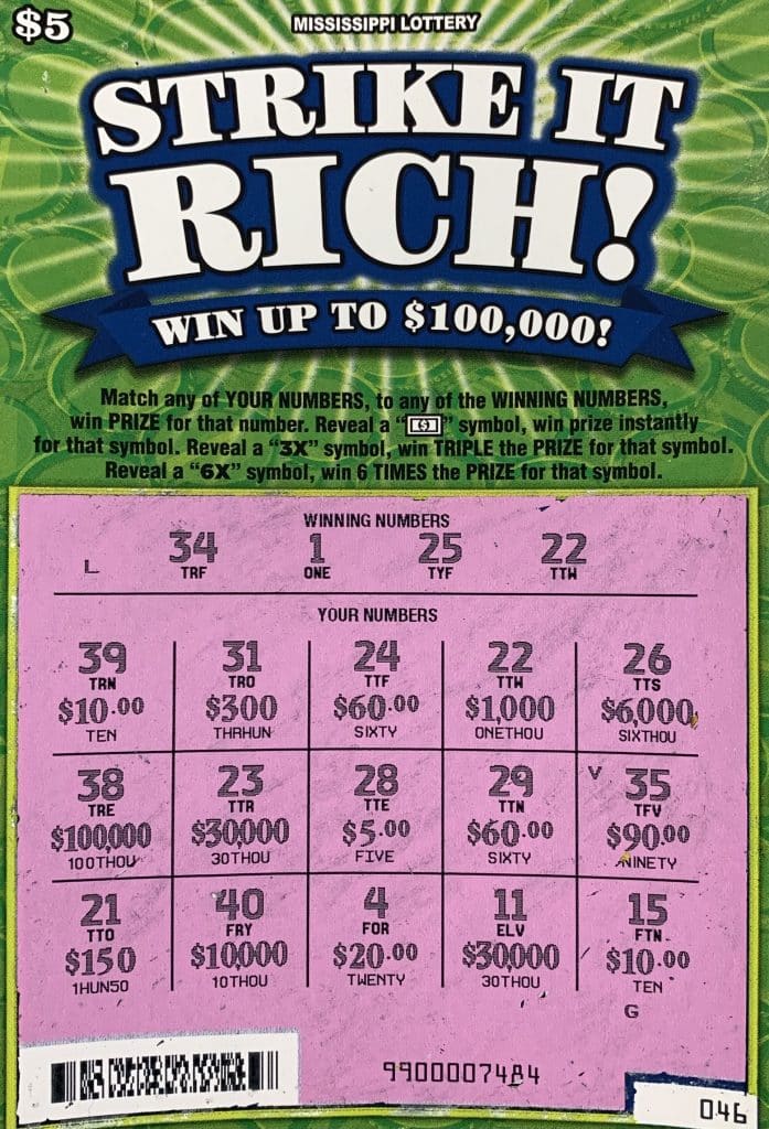 A Delta, LA, man won $1,000 on a Strike it Rich scratch-off game purchased from Suds N Smokes on HWY 61 N., Vicksburg.