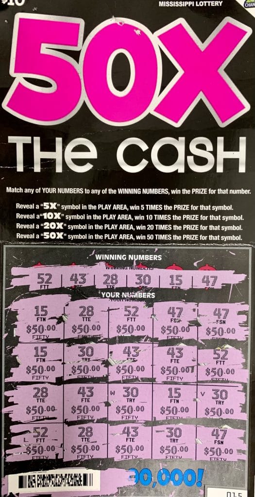 A Hattiesburg woman won $1,000 on a 50x the Cash scratch-off game purchased at Lake Serene Grocery Parkway on Evelyn Gandy Parkway, Hattiesburg.