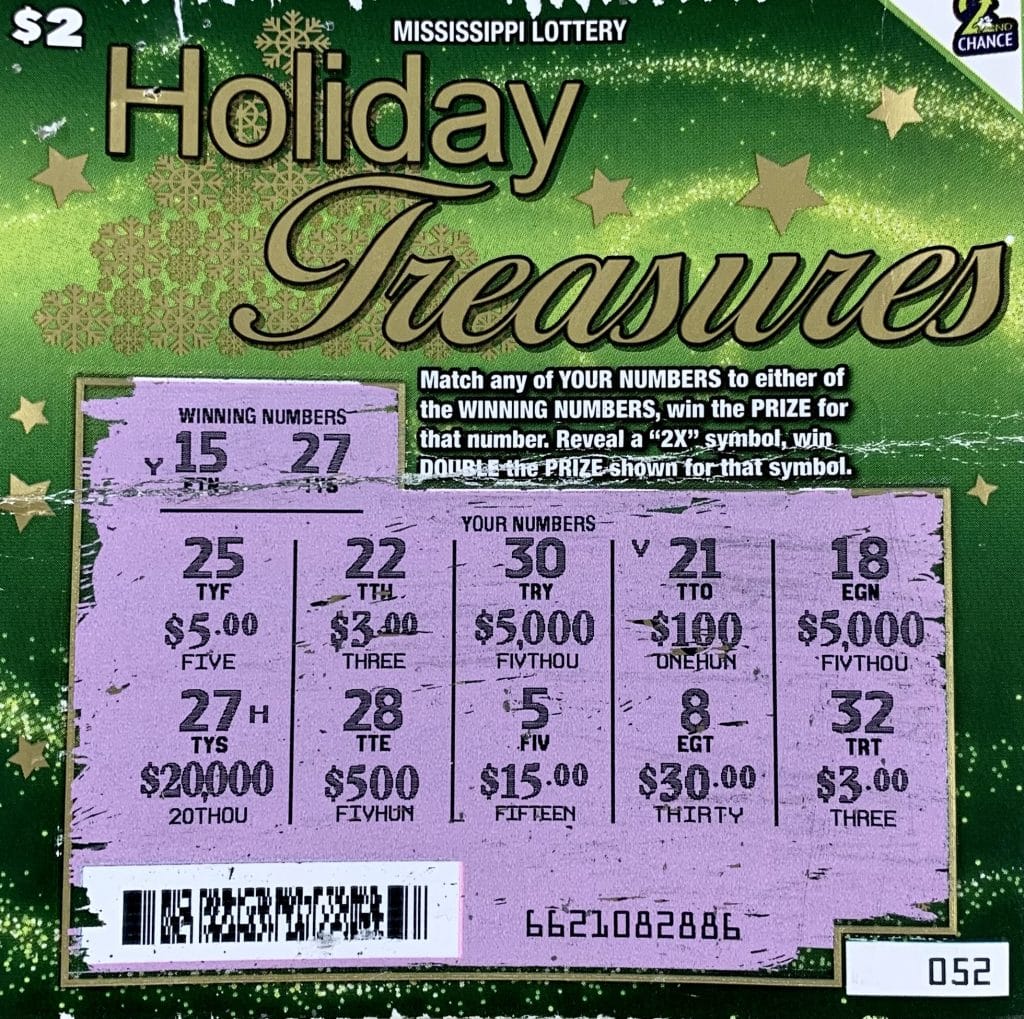 A Grand Prairie, TX woman won $20,000 on a Holiday Treasures scratch-off game purchased from Kroger on HWY 80 E., Clinton.