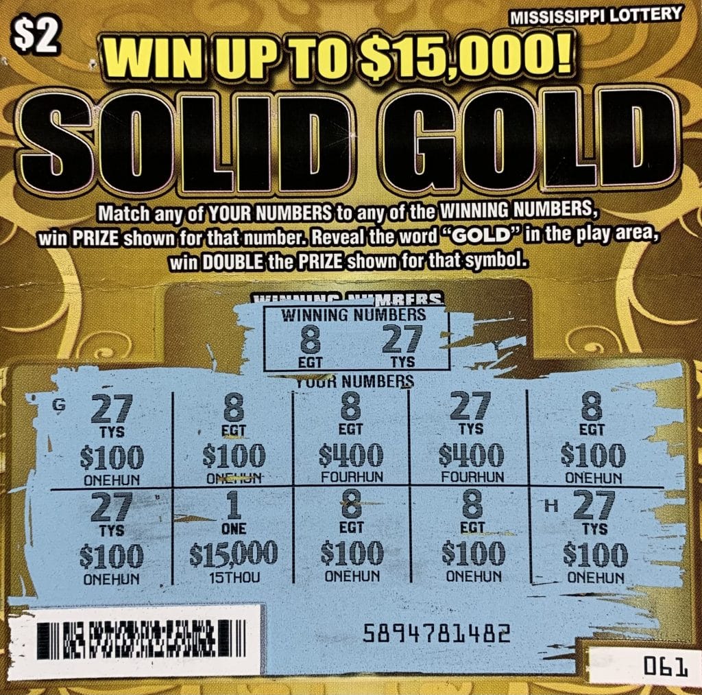 A Hattiesburg player won $1,500 on a Solid Gold scratch-off game purchased from Maggie’s Beer House on W. Florence St., Hattiesburg.