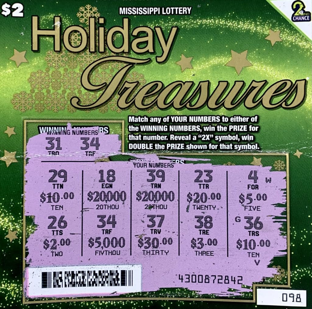 A Terry woman won $5,000 on a Holiday Treasures scratch-off purchased at Blue Sky on E. County Line Rd., Jackson.